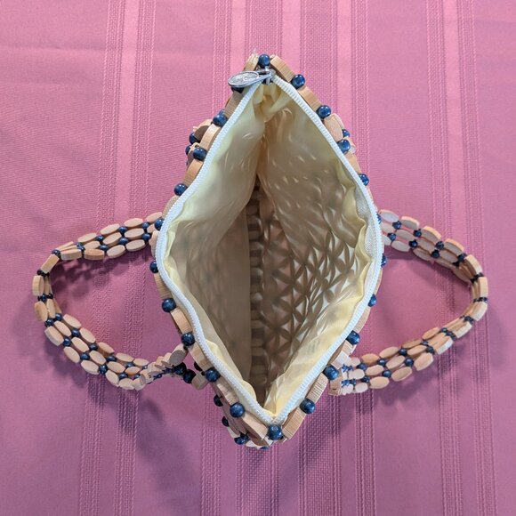 Artist Liang Quan Wooden Bead Flower Design Lined Zippered Purse - Picture 4 of 15